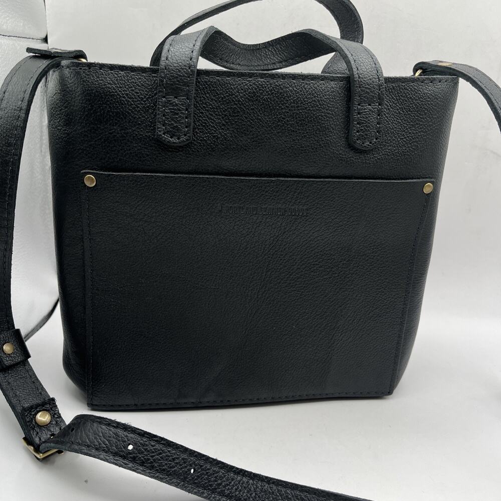 Portland Leather Goods Medium Crossbody Tote Bag Black Pebbled Leather Zip New